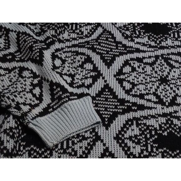 Vtg 80s/90s Sliltra Oversized Black & Teal Geometric Knit Boat Neck Sweater Med - Picture 4 of 10